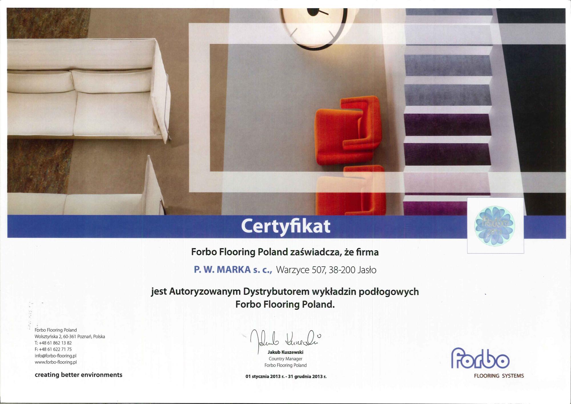 Certyfikat Forbo 2013