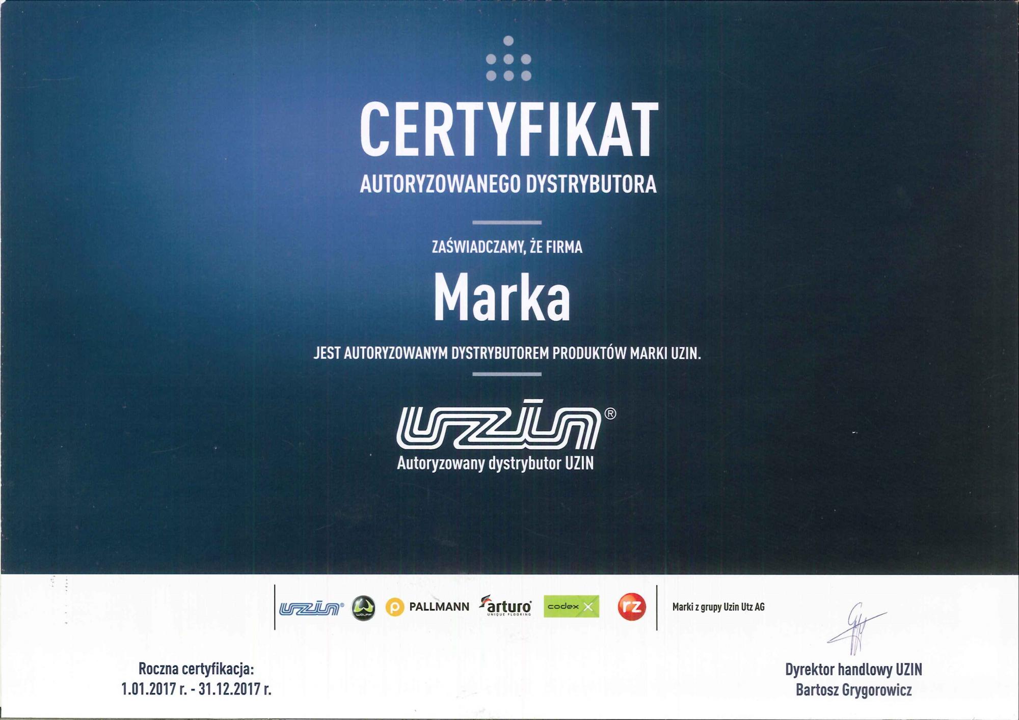 Certyfikat Uzin 2017